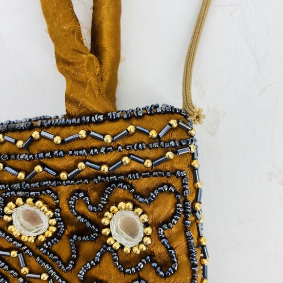 Vintage Embroidered Beaded Mirror Purse Evening Bag Copper Magnetic Close - Picture 7 of 9
